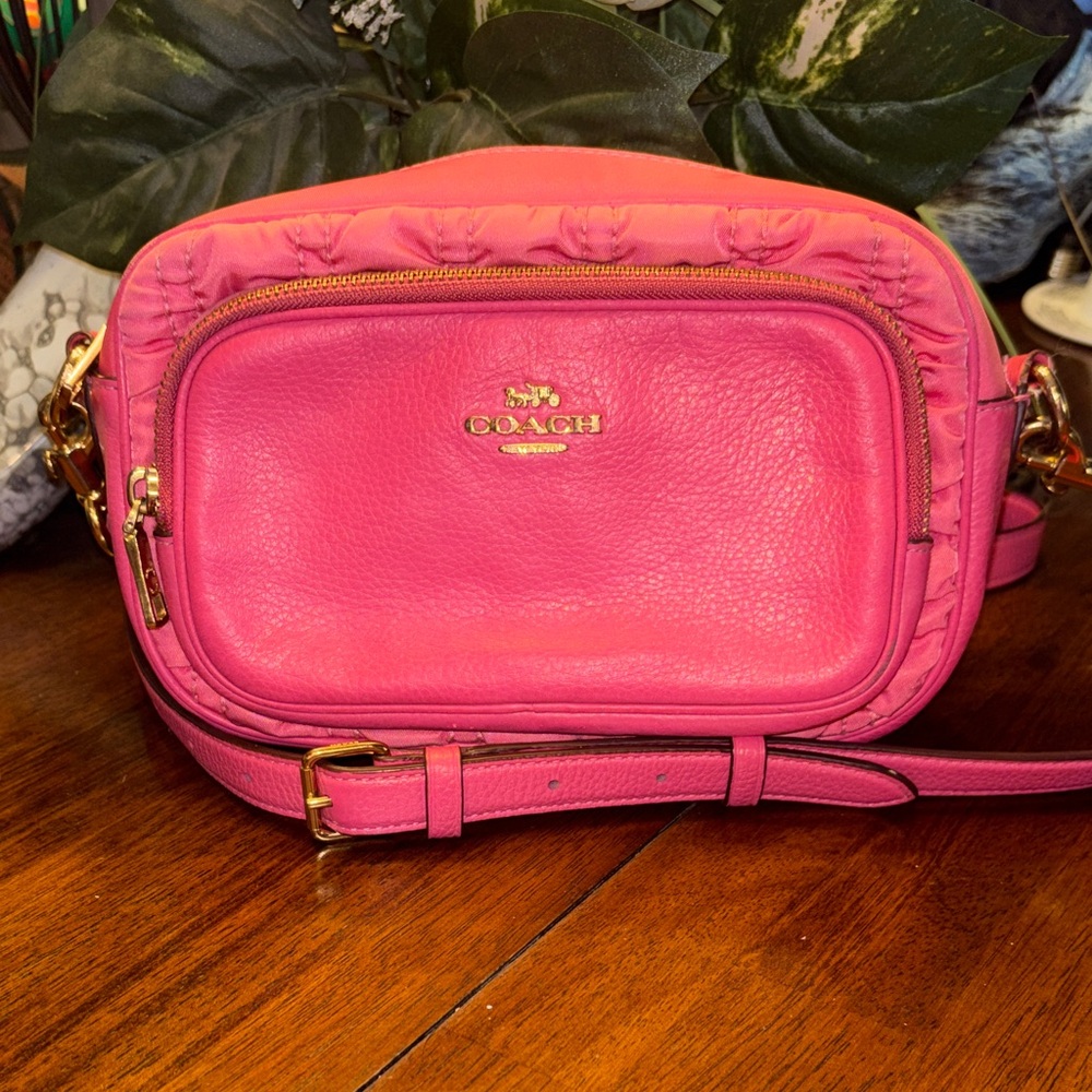 Coach  Nylon Pink Crossbody Bag with Leather Trim